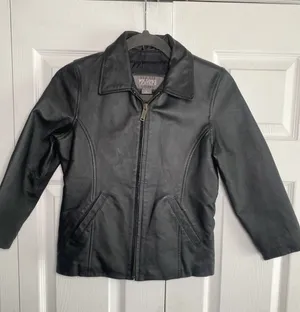 Wilsons Leather Moto Jacket Kids Size L Black Y2K Vintage Biker Zip Up Coat thumbnail 1