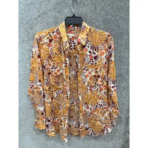 Pilcro Women Button Down Large Orange Floral Paisley Long Sleeve Boho Top thumbnail 4