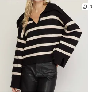 Entro Cream and Black Striped V-Neck Sweater thumbnail 3