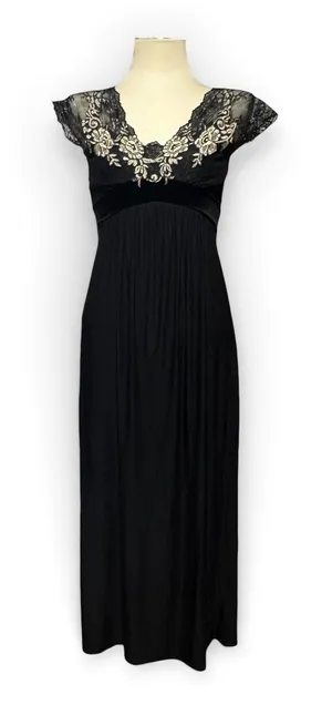 Soma Sleeveless Embroidered Lace Velvet Trim Nightgown Lounge Black XS thumbnail 1