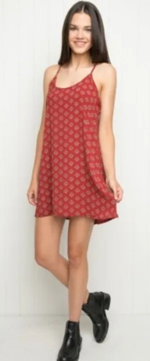 Brandy Melville Red Floral Mini Dress Open Back Tie Spaghetti Strap Boho XS S thumbnail 1