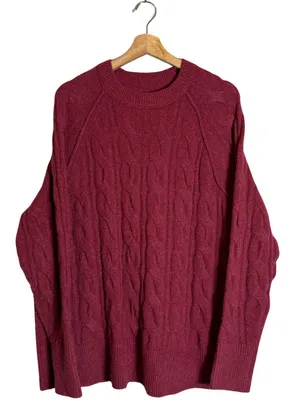 Aerie unREAL Cable Knit Sweater Pullover Women's Small Red Chunky Knit Soft Cozy thumbnail 2