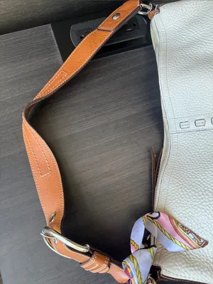 Coach Leather Hobo Bag with Tan Strap and White Body thumbnail 4