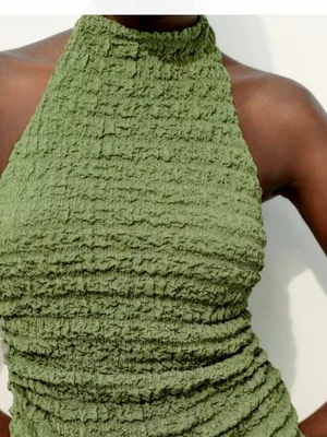 Zara Olive Green Textured Halter & Pant Set thumbnail 3