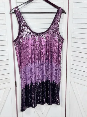 Express Sequin Ombre Mini Tank Dress Purple Pink Large Sleeveless Party Cocktail thumbnail 9