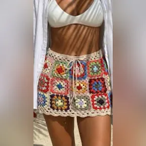 Crochet Patchwork Mini Skirt - Multicolor size XS to small lined thumbnail 3
