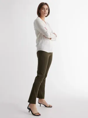 Quince Ultra-Stretch Ponte Straight Leg Pants in Olive, Size‎ S thumbnail 4