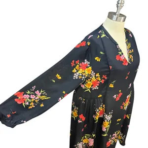 Old Navy L Floral Balloon Sleeve Midi Dress Semi Sheer Black Babydoll Cottage thumbnail 3