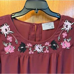 ruff hewn Grey Embroidered Burgundy Blouse thumbnail 2