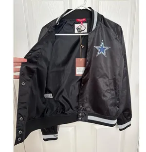 NWT NFL Mitchell & Ness Throwback Dallas cowboys satin varsity jacket black M thumbnail 4