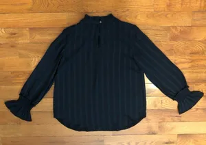 Ann Taylor Black Pleated Blouse with Ruffle Trim Women's Small thumbnail 2