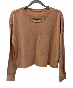 Aerie Cropped Long Sleeve Tee Small Light Brown 100% Cotton thumbnail 1