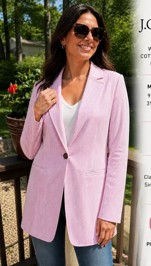 J. Crew Pink & White Striped Single-Button Cotton-Blend Blazer size 12 thumbnail 1