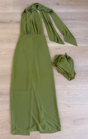Meshki Maxi Dress Halter Gianna Size S Olive Green thumbnail 1