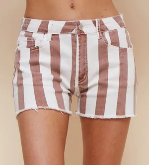 Altar'd State Red and White Striped Jean Shorts thumbnail 1