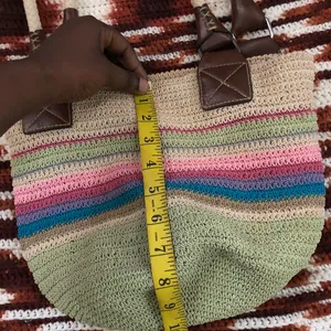 Y2K colorful striped straw crotchet basket fairy shoulder beachy hand bag purse hippie indie boho multicolored thumbnail 4