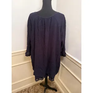 Ulla Popken Navy Blue Crinkle Viscose Tunic Top Layered Lace Hem Plus Size Boho thumbnail 6