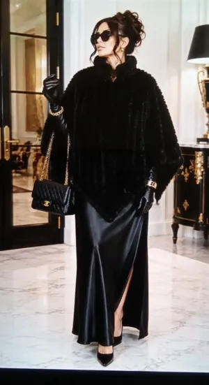J Mclaughlin Black Faux Fur Poncho Pull Over One Size Mob Wife Old Money Datenig thumbnail 1