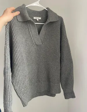 Madewell Gray Knit Collared Sweater thumbnail 2