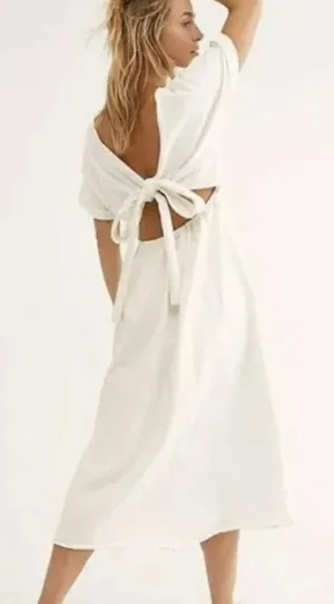 Free People Boho Bohemian Sexy Tie Back Open Back Maxi Dress Cream Size XS thumbnail 1