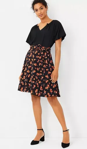 NWT Ann Taylor multicolor floral tie waist full skirted mini skirt Size 14 thumbnail 1