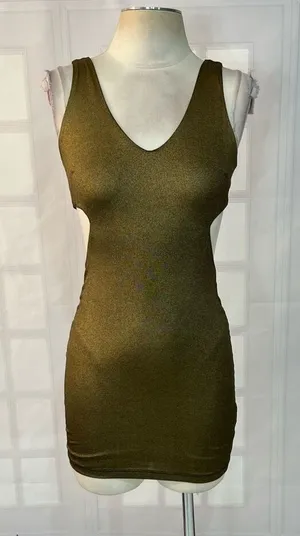 🔥5 for $25🔥 Bebe gold cutout mini bodycon cocktail party dress size XS thumbnail 1