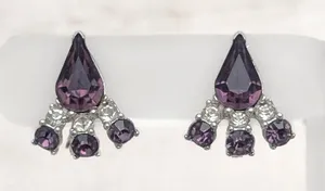 Vintage Bogoff Stamped Clip On Earrings Regal & Elegant Purple and Clear Gems thumbnail 1