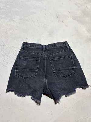 American Eagle Women's 90s boyfriend Black Distressed Denim Shorts 00 thumbnail 4