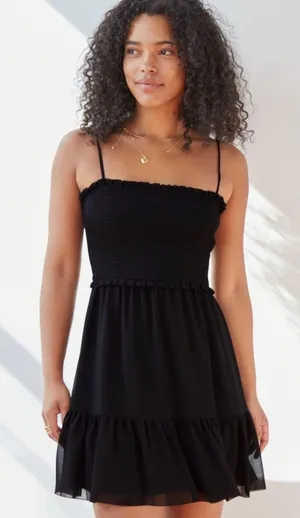 Aritzia Wilfred Tempest Sleeveless Mini Dress Smocked Black Large NWT thumbnail 1