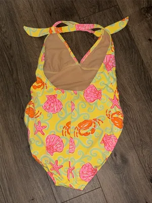 Lilly Pulitzer Yellow Seashell & Crab Halter One-Piece Swimsuit vintage thumbnail 5