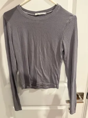 Michael Stars Long Sleeve Grey Ribbed Shirt thumbnail 6