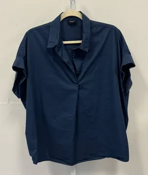 MAAC London Womens Navy Blue 100% Cotton Short Sleeve Oversized Blouse Top Large thumbnail 1