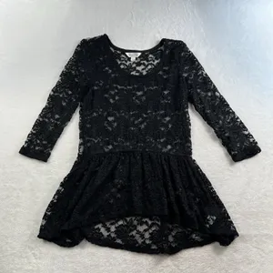 Y2K Style Sz L Top Peplum Sheer Black Lace Whimsygoth Whimsy Sexy Grunge 90s‎ thumbnail 2