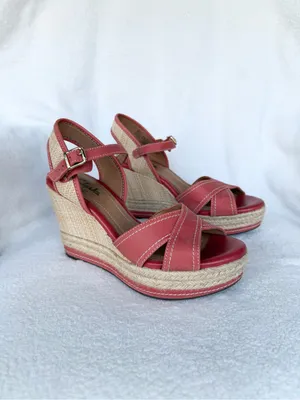 Clarks Coral /Beige Leather Wedge Espadrille Sandals Ankle Strap Buckle 6.5 thumbnail 9