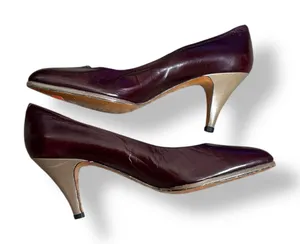 Vintage 80s Burgundy Leather Heels Size 7N Miguel Hernandez Bullock’s Spain‎ thumbnail 1