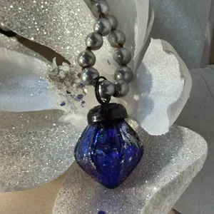 Artisan Handknotted Silver Necklace with Blue Vintage Ornament Pendant thumbnail 4