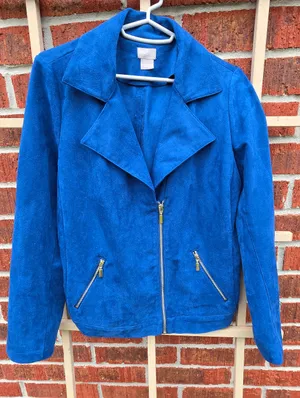 Chicos Faux Suede Jacket Artisan Sapphire Blue Moto Snap Front Chicos 0 4/6 thumbnail 1