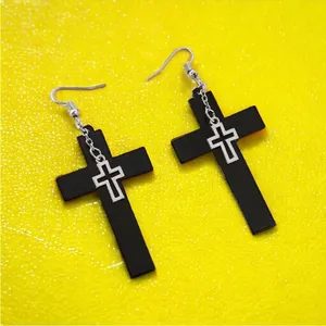 Unique design double‎ layer black cross light weight plastic dangle earrings thumbnail 10