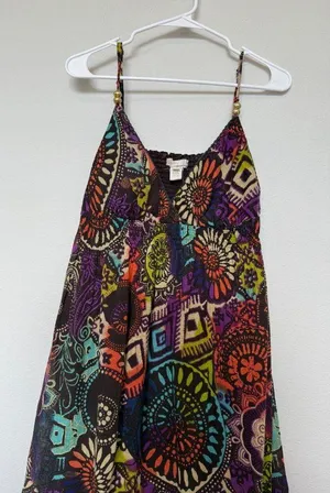 Free People Movement Colorful Bohemian Dress Beaded Spaghetti Strap thumbnail 1