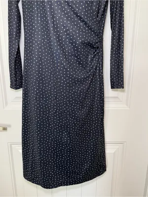 Ann Taylor Small Navy White Faux Wrap Classic Midi Lined Dress Minimalist Retro thumbnail 5