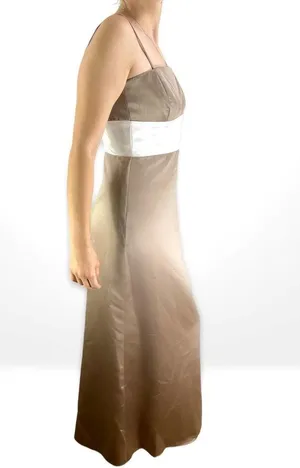 00s THREAD Vintage Brown White Striped Spaghetti Strap Maxi Gown thumbnail 4