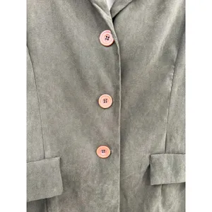 Vintage Celine | M | Blazer Jacket Micro Suede Womens Thigh Length Olive Green thumbnail 2