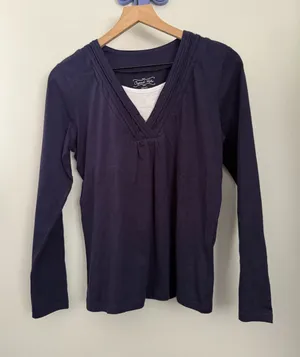90s Y2K Petite Small Double Layered Long Sleeve Babydoll Tee Navy 2000s thumbnail 1