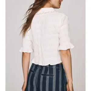 Anthropologie Maeve Smocked Button-Front Top Vanilla White Medium thumbnail 11