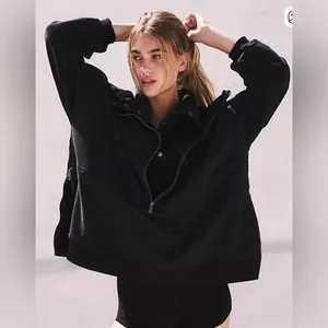 Free People Venture Half Zip Pullover Sweater Size Small‎ Oversized Black thumbnail 2