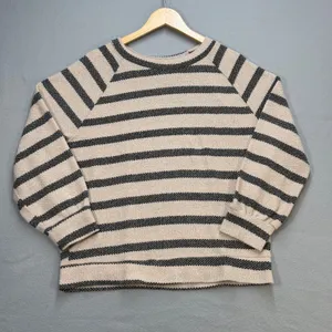 143 Story by Line Up Womens Beige Black Striped Sweater Size Large Made in‎ USA thumbnail 1