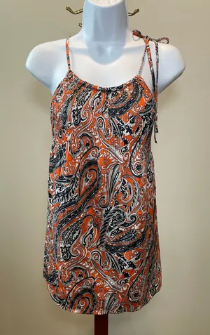 Ann Taylor Top Orange Navy Paisley Racerback Spaghetti Strap Size M thumbnail 1