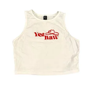 Shein X Yeehaw Crop Top S White Red Cowboy Hat Graphic Western Tank Tee thumbnail 2