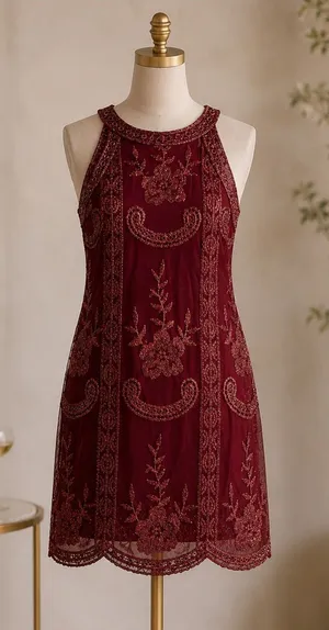 Altar’d State Burgundy Embroidered Lace Cocktail Dress Size Small thumbnail 1
