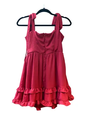 Lucy in the Sky Burgundy Wine Tie Strap Ruffle Mini Dress M Wedding Guest Party thumbnail 4